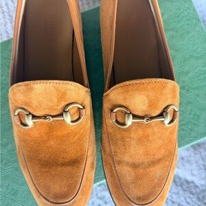 Gucci Tan Suede Loafers with Gold Hardware